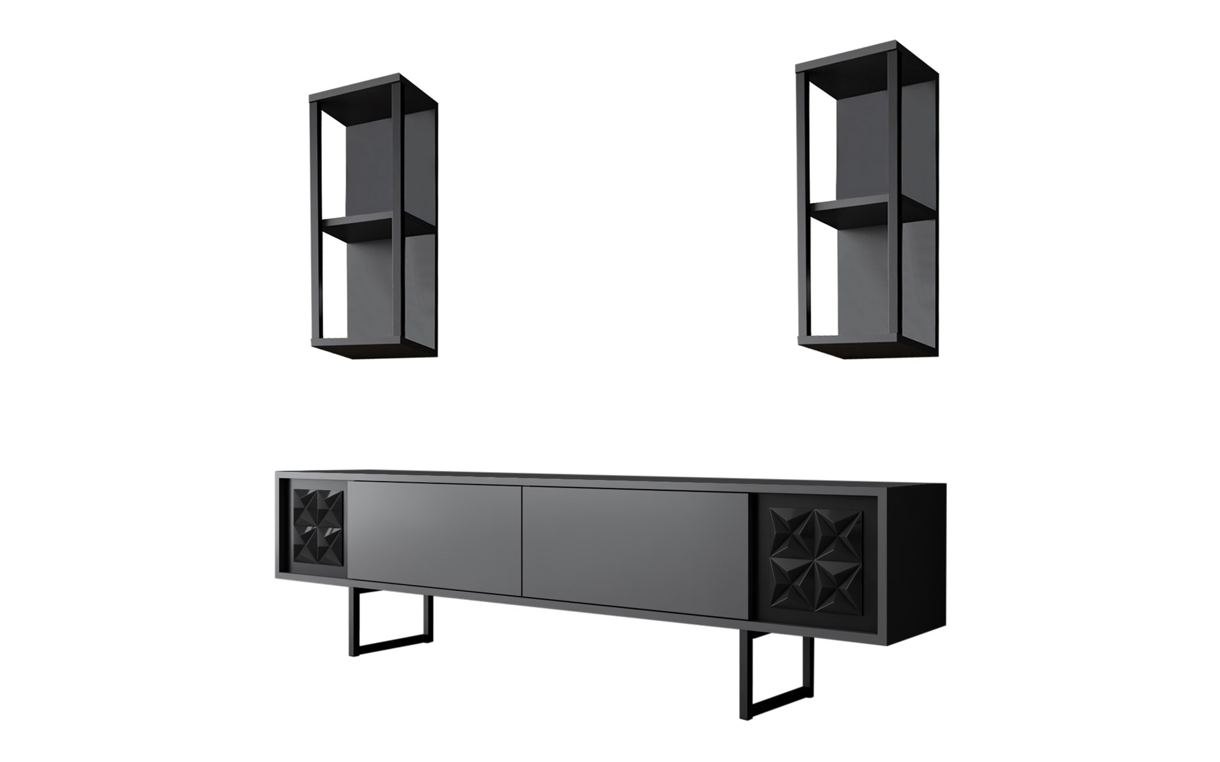 Modul TV + 2 buc. etajera Linus A, antracit + negru  5